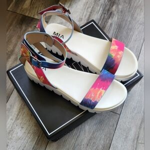 MIA Women's Lunna Platform Ankle Strap Tie Dye Sandals